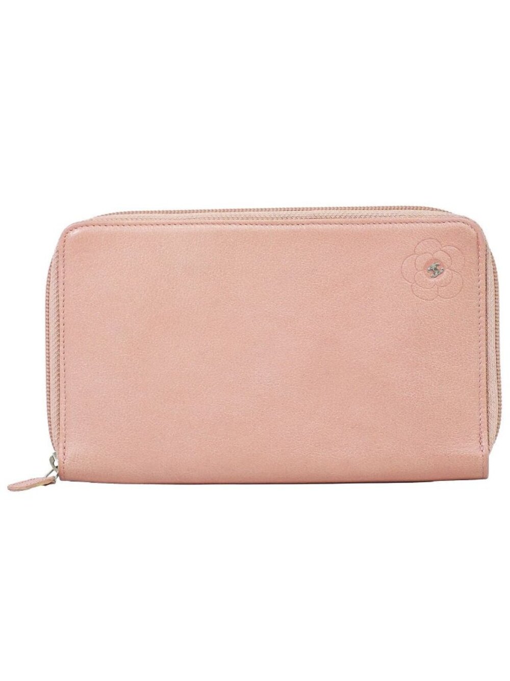 Chanel Camelia CC Logo Zip Around Wallet Leather Pink